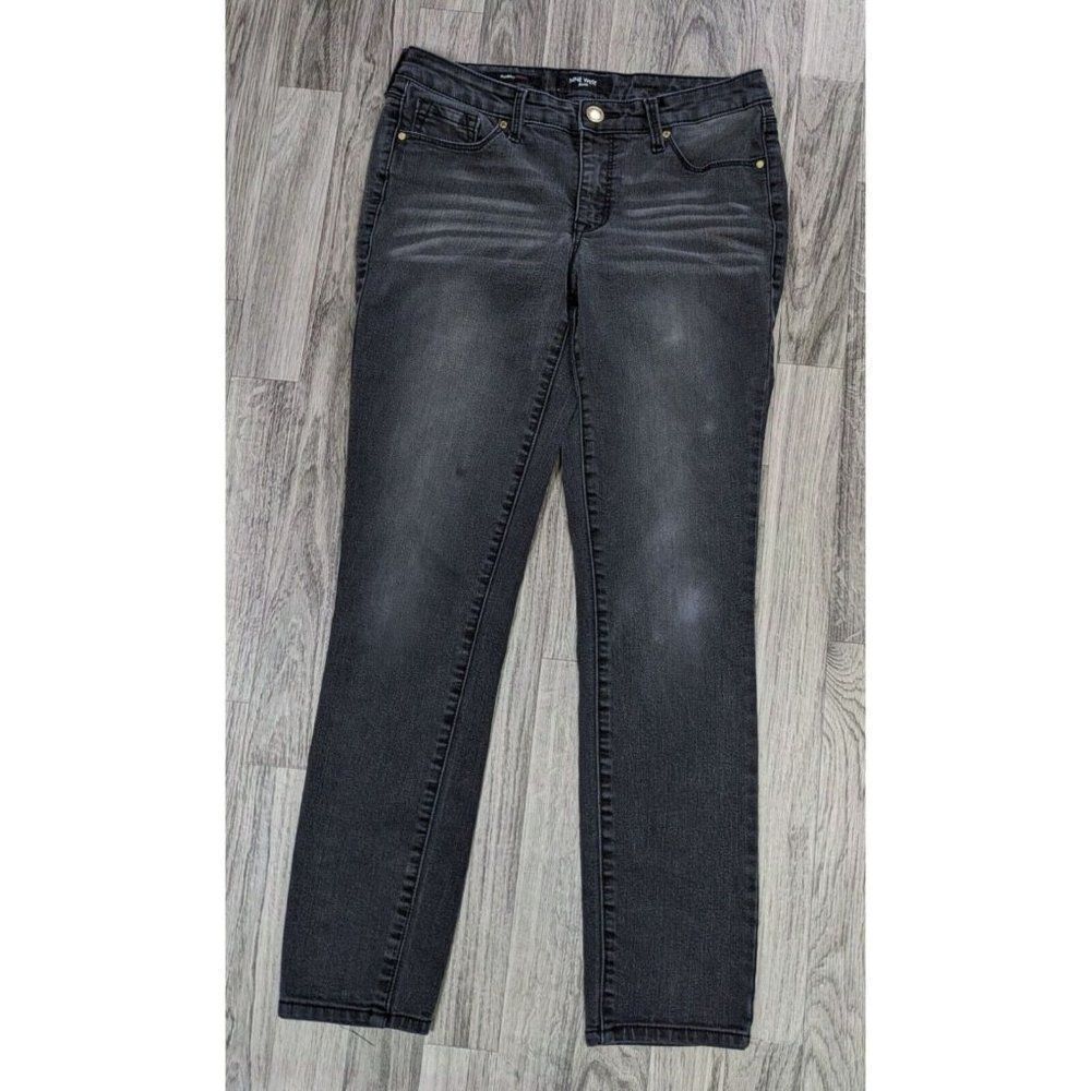 Nine West Womens‎ Size 6 Gramercy Skinny Whiskered Denim Black Grey Jeans